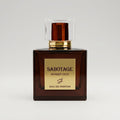 Front view of Sabotage Amber Oud 100ml Eau de Parfum in a square dark amber brown glass bottle with gold label and clear rectangular cap against a light background